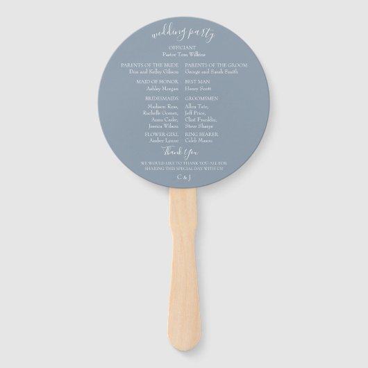 Dusty Blue Botanical Wedding Program Hand Fans Handwaaier (Achterkant)