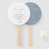 Dusty Blue Botanical Wedding Program Hand Fans Handwaaier (Voorkant en achterkant)