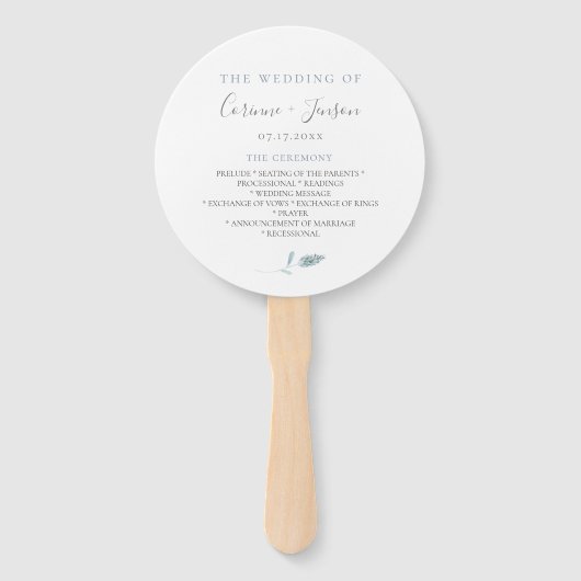 Dusty Blue Botanical Wedding Program Hand Fans Handwaaier (Voorkant)