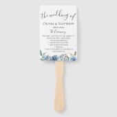 Dusty Blue Botanical Wedding Program Handwaaier (Voorkant)