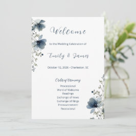 Dusty Blue Botanical Wedding Programmakaart