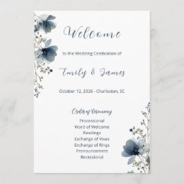 Dusty Blue Botanical Wedding Programmakaart