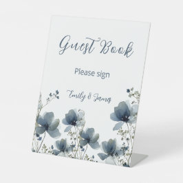 Dusty Blue Botanical Wedding Reclamebord Met Voetstuk