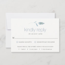 Dusty Blue Botanical Wedding RSVP Kaart