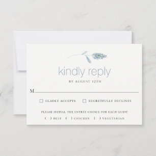 Dusty Blue Botanical Wedding RSVP Kaart