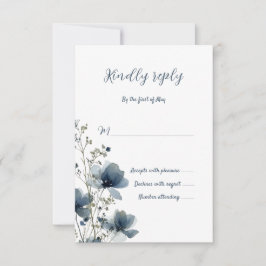 Dusty Blue Botanical Wedding RSVP Kaartje