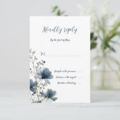 Dusty Blue Botanical Wedding RSVP Kaartje (Staand voorkant)