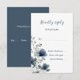Dusty Blue Botanical Wedding RSVP Kaartje