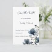 Dusty Blue Botanical Wedding Save The Date (Staand voorkant)