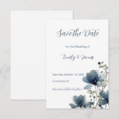 Dusty Blue Botanical Wedding Save The Date (Voorkant / Achterkant)