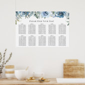 Dusty Blue Botanical Wedding Seating Chart Poster (Keuken)
