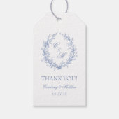 Dusty Blue Botanical Wreath Wedding Bedankt Cadeaulabel (Voorkant)