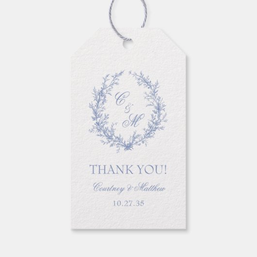 Dusty Blue Botanical Wreath Wedding Bedankt Cadeaulabel (Achterkant)