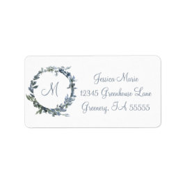 Dusty Blue Botanical Wreatmonogram Etiket