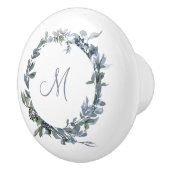 Dusty Blue Botanical Wreatmonogram Keramische Knop (Rechts)