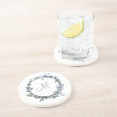 Dusty Blue Botanical Wreatmonogram Zandsteen Onderzetter (Zijkant)