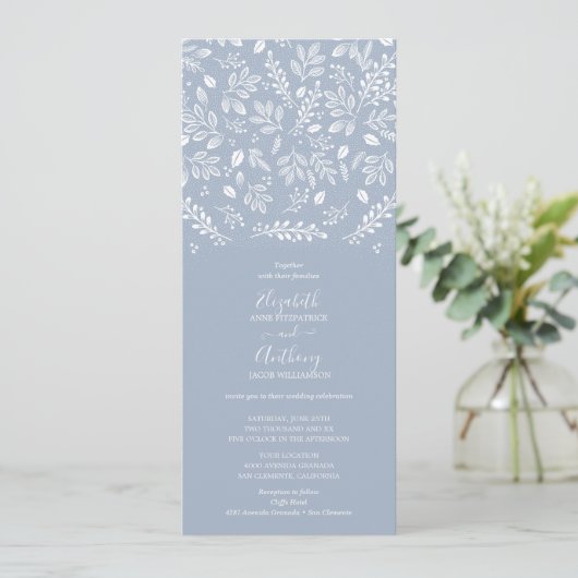 Dusty Blue Botanicals Wedding Kaart (Staand voorkant)