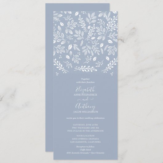Dusty Blue Botanicals Wedding Kaart (Voorkant / Achterkant)