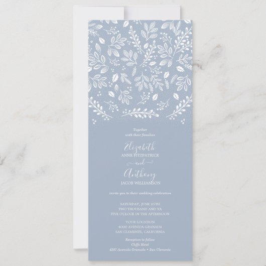 Dusty Blue Botanicals Wedding Kaart (Voorkant)