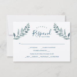 Dusty Blue Botanicals Wedding RSVP Kaartje