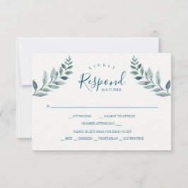 Dusty Blue Botanicals Wedding RSVP Kaartje