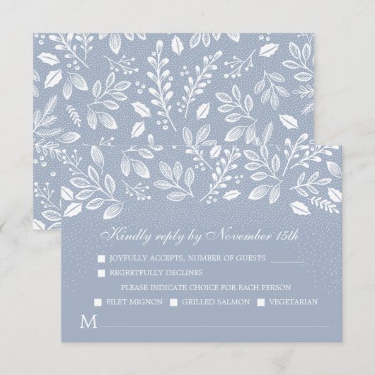 Dusty Blue Botanicals Wedding RSVP Kaartje (Voorkant / Achterkant)