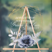 Dusty Blue Botanische Bloemen Gouden Bruiloft Acryl Bord (Neutraal)