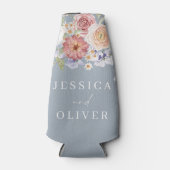 Dusty Blue Botanische Bloemen Waterverf Bruiloft Flesjeskoeler (Voorkant)