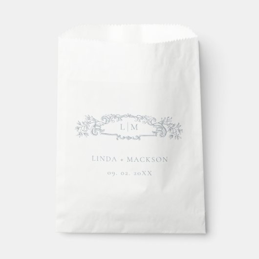 Dusty Blue botanische kam monogram bruiloft Bedankzakje (Voorkant)