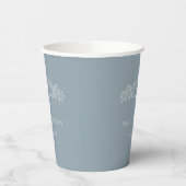 Dusty Blue botanische kam monogram bruiloft Papieren Bekers (Links)
