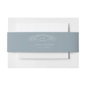 Dusty Blue botanische kam monogram bruiloft Uitnodigingen Wikkel (Voorkant Voorbeeld)