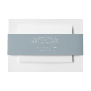 Dusty Blue botanische kam monogram bruiloft Uitnodigingen Wikkel