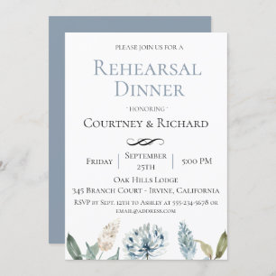 Dusty Blue Botanische repetitie Diner uitnodiging