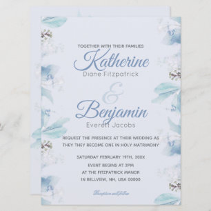 Dusty Blue Botanische Waterverf Bruiloft Kaart