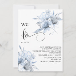 *~* Dusty Blue Bouqet Floral RSVP QR AR15 WEDDING Kaart
