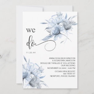 *~* Dusty Blue Bouqet Floral RSVP QR AR15 WEDDING Kaart