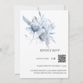 *~* Dusty Blue Bouqet RSVP QR AR15 Floral WEDDING Kaart (Achterkant)