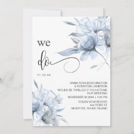 *~* Dusty Blue Bouqet RSVP QR AR15 Floral WEDDING Kaart