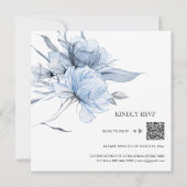 *~* Dusty Blue Bouquet AR15 Floral QR RSVP WEDDING Kaart (Achterkant)