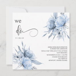*~* Dusty Blue Bouquet AR15 Floral QR RSVP WEDDING Kaart