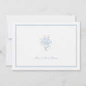 Dusty Blue Bouquet Classic Lijst Trouwpaar Notitiekaartje (Voorkant)