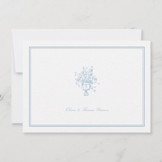 Dusty Blue Bouquet Classic Lijst Trouwpaar Notitiekaartje (Voorkant)