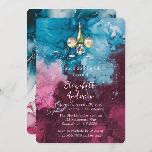 Dusty Blue Bourgogne Alcohol Brunch en Bubbly Kaart (Voorkant / Achterkant)