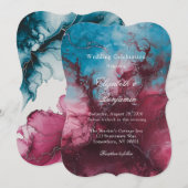 Dusty Blue Bourgogne Alcohol Huwelijksfeest Kaart (Voorkant / Achterkant)