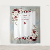 Dusty Blue Bourgogne Blush Bloemen Bruiloft Achter Wandkleed (Voorkant)