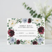 Dusty Blue Bourgogne Cranberry herfst bruiloft RSV RSVP Kaartje (Staand voorkant)