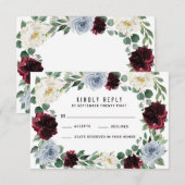 Dusty Blue Bourgogne Cranberry herfst bruiloft RSV RSVP Kaartje (Voorkant / Achterkant)