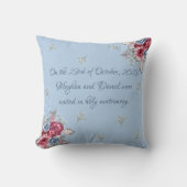 Dusty Blue, Bourgogne en roze rozen bruiloft Kussen (Voorkant)