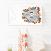 Dusty Blue Bourgogne Herfst Paddestoel Bruiloft Ba Spandoek (Insitu)