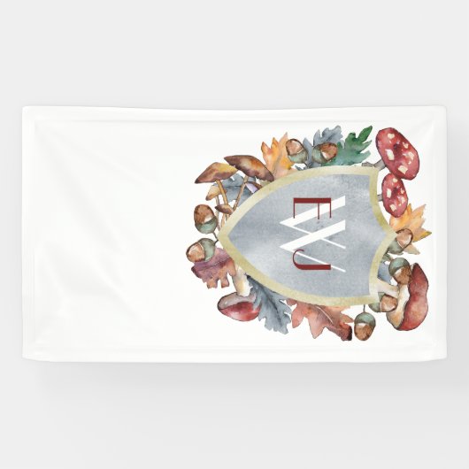 Dusty Blue Bourgogne Herfst Paddestoel Bruiloft Ba Spandoek (Horizontaal)